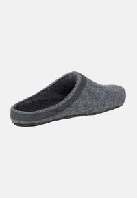 Grijze, comfortabele slipper met een lage silhoutte, ronde neus, gestructureerd oppervlak en decoratieve rand langs de opening. Zachte, binnenhuis schoeisel.