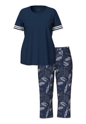 Ulla Popken, STRIPED LEAF TWO PIECE PAJAMA SET - Nachtwäsche Set - midnight blue