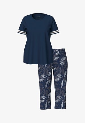 Ulla Popken, STRIPED LEAF TWO PIECE PAJAMA SET - Nattøj sæt - midnight blue