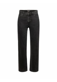 Czarne dżinsy o prostym kroju z klasycznym zapięciem na guzik, pięcioma kieszeniami i delikatnym wyblaknięciem, oferujące wszechstronny design i solidną teksturę.