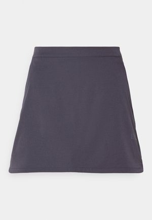 Donkergrijze A-lijn rok van zachte stof, met een gladde textuur en een eenvoudig, strak ontwerp zonder zichtbare patronen of accenten.