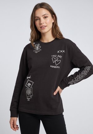 Eight 2 Nine, EIGHT 2 NINE LANGARMSHIRT MIT ALLOVER STICKEREI - Langarmshirt - dark-brown