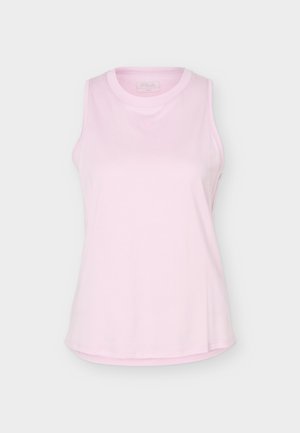 Αμάνικη αθλητική μπλούζα ανοιχτού ροζ χρώματος με στρογγυλή λαιμόκοψη, κατασκευασμένη από λείο ύφασμα, εμφανιζόμενη σε απλό ανοιχτό φόντο.