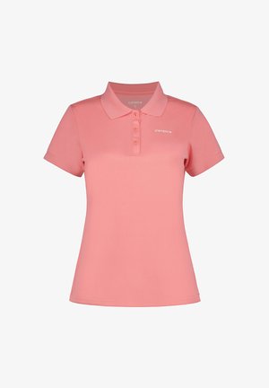 Polo de mujer de manga corta en color rosa, con cuello, tres botones y un pequeño logotipo de la marca en blanco en el pecho izquierdo.