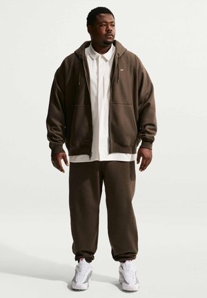 SOLO HOODIE - Felpa con zip - dark hazel/white