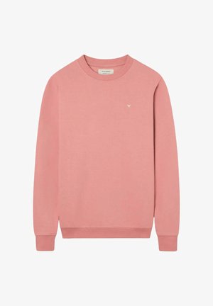 Felpa rosa con scollatura a girocollo, maniche lunghe e piccolo logo bianco ricamato nella parte superiore sinistra del petto.