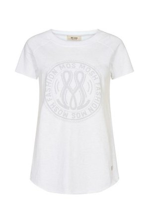 Biała koszulka z krótkim rękawem z tonalnym, okrągłym logo na przodzie. Miękki bawełniany materiał, okrągły dekolt i luźny krój.