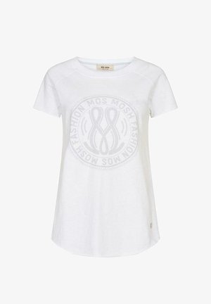 Biała koszulka z krótkim rękawem z tonalnym, okrągłym logo na przodzie. Miękki bawełniany materiał, okrągły dekolt i luźny krój.