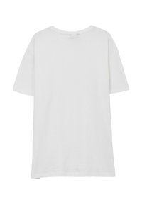 T-shirt bianco in cotone con una vestibilità rilassata, maniche corte e scollatura rotonda. Texture liscia, senza motivi o accenti visibili.