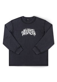 Μακρυμάνικο μαύρο πουκάμισο από βαμβάκι, με αντιθετικό λευκό λογότυπο γραφικών στο στήθος και ριμπ λαιμόκοψη και μανσέτες.