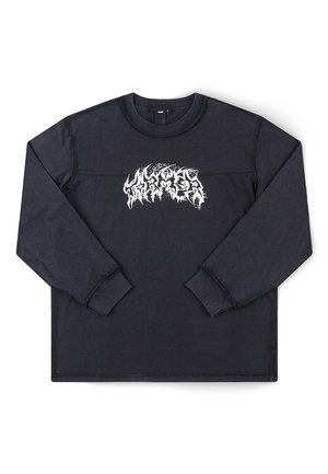 Μακρυμάνικο μαύρο πουκάμισο από βαμβάκι, με αντιθετικό λευκό λογότυπο γραφικών στο στήθος και ριμπ λαιμόκοψη και μανσέτες.