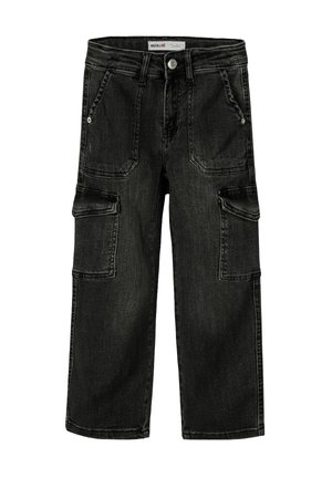 CARGO POCKETS AND LONG LEG - Straight leg jeans - black denim