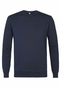 Marinblå sweatshirt i bomullsblandning, med långa ärmar, rundad hals, ribbade ärmslut och rak nederkant. Inga mönster eller grafik.