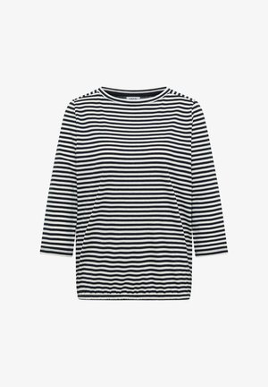 Chemise à manches longues rayée bleu marine et blanche avec encolure ronde et ourlet élastique, étiquetée "Cecil".