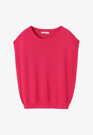 Roosa ülekaaluline sviiter, millel on ümmargune kaelus ja lühikesed varrukad. Valmistatud pehmest kudumkangast, millel on soonikservad ja lõdvem siluett.