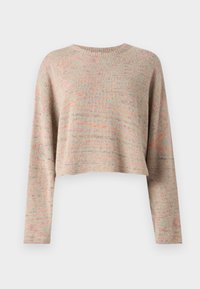Leichter, taillierter Pullover aus mehrfarbigem Strick mit rundem Halsausschnitt und langen Ärmeln. Weiche Textur mit dezentem Muster. 