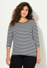 Ulla Popken STRIPED 3/4 SLEEVE  TEE - Maglietta a manica lunga - black