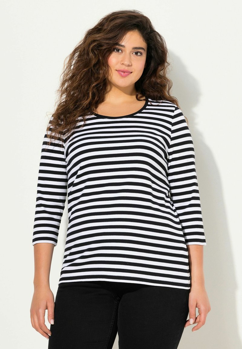 Ulla Popken STRIPED 3/4 SLEEVE TEE - Langærmet T-shirt - black