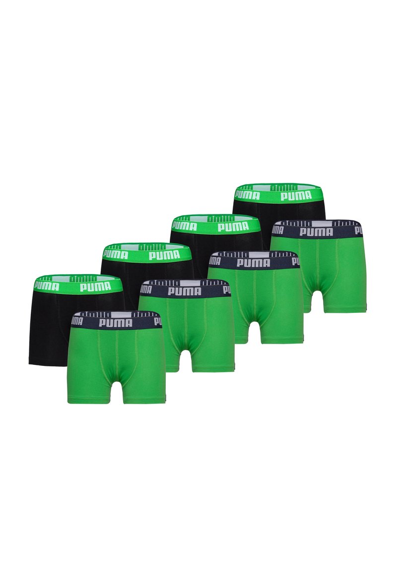 Pack mit sechs Herren-Boxershorts in Grün und Schwarz. Mit elastischen Taillenbündchen mit Puma-Logo. Aus weichem Baumwollmaterial, figurbetontes Design.
