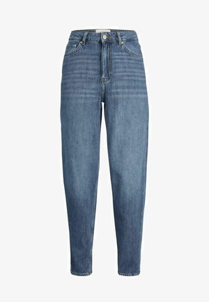 Højtaljede, lyseblå denimjeans med tapered ben, femlomme-design og subtil falmning langs lårene. Klassisk knap- og lynlås-lukning.