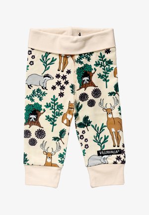 Baumwoll-Leggings mit cremefarbenem Hintergrund und einem Waldtier-Print in Grün, Braun und Schwarz sowie einem weichen elastischen Bund.
