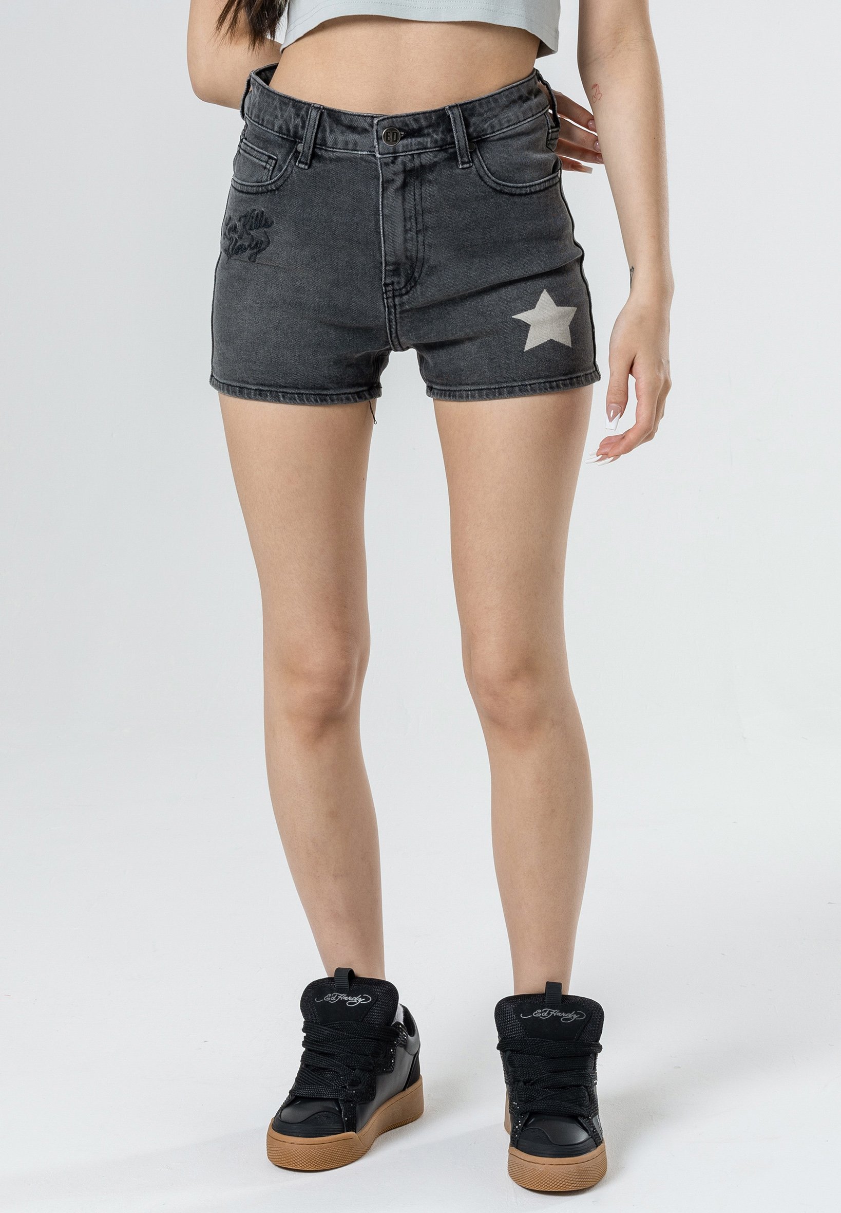 Diesel DE-YUBA - Denim shorts - black dark grey/black denim