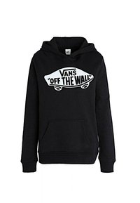 Felpa nera in misto cotone, dotata di tasca a marsupio frontale. Grande logo bianco "Vans 'Off The Wall'" sul petto.
