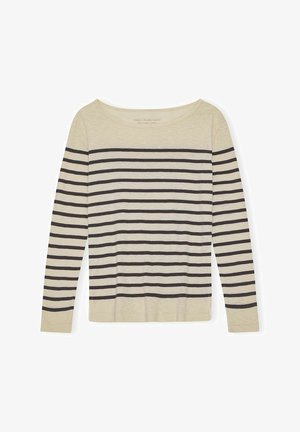 Dugi rukav u svijetloj bež boji s tamnosivim horizontalnim prugama. Izrađen od 100% organskog pamuka, ima široki izrez i ležeran kroj.