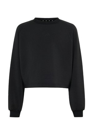 Sweat-shirt court noir à manches longues avec encolure ronde et logo Adidas embossé discret sur la poitrine.