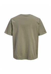 T-shirt uni en coton vert olive à manches courtes, présenté de dos avec un col rond classique et des détails de couture simples.