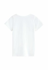 Weißes Baumwoll-T-Shirt mit kurzen Ärmeln, Rundhalsausschnitt und glatter Textur. Schlichtes Design ohne Muster oder Akzente. Rückansicht gezeigt.