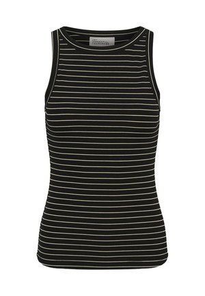 Mustvalge, kitsaste valgete horisontaaltriipudega, ilma varrukateta soonikuga topp ümarate kaelustega.