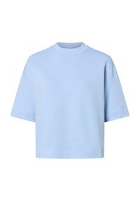T-shirt in cotone azzurro chiaro a maniche corte con collo rotondo e vestibilità ampia. Presenta dettagli di cucitura minimali e nessun logo o motivo visibile.