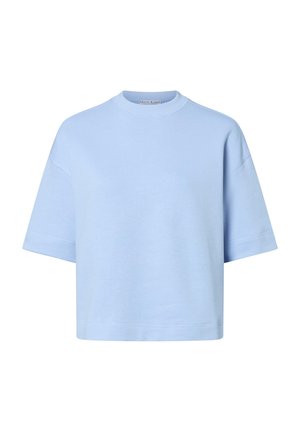 T-shirt in cotone azzurro chiaro a maniche corte con collo rotondo e vestibilità ampia. Presenta dettagli di cucitura minimali e nessun logo o motivo visibile.
