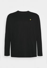 T-shirt nero a maniche lunghe realizzato in tessuto morbido, con colletto tondo e un piccolo logo di un'aquila gialla sul lato sinistro del petto.