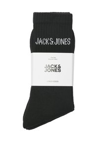 Schwarze Baumwollsocken mit ribbed Design. Das Paket enthält fünf Paar. Mit weißem "JACK & JONES"-Logo am Bein. Einheitsgröße.
