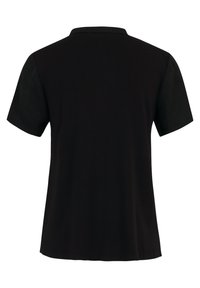 Svart kortärmad polo med kontrasterande krage. Tillverkad av bomullsblandning, har en avslappnad passform och en mjuk textur.