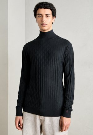 TURTLE NECK REGULAR FIT RELIEF - Džemperis - black