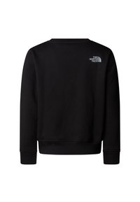 Svart genser laget av bomullsblanding, med rund hals, lange ermer, ribbestrikkede mansjetter og The North Face-logo på øvre rygg.