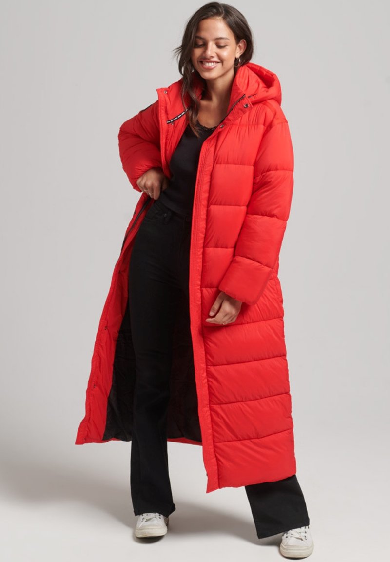Superdry COCOON LONGLINE PUFFER Winter coat high risk red/red