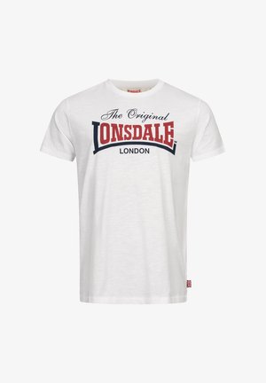 Bela bomba majica iz pamuka z značko v rdeči in mornarsko modri barvi z napisom "The Original Lonsdale" in "London". Kratki rokavi in standardna prileganje.