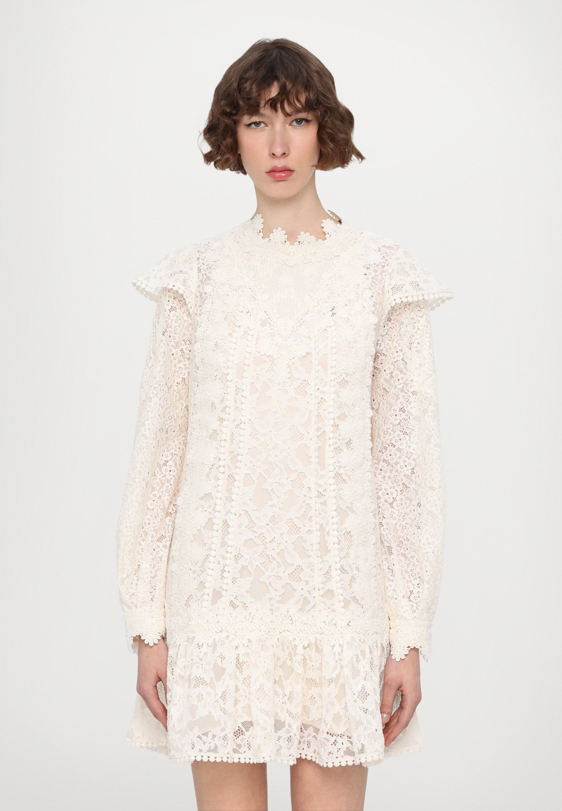 chinese dress ladies The Kooples Red Lace Chiffon Dress Womens Medium Pleated Long Sleeve M –  Luxe Fashion Finds main image 1