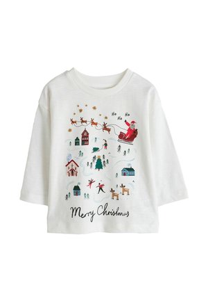 Next, REGULAR FIT - LONG SLEEVE CHRISTMAS T-SHIRT - Langærmet T-shirt - cream white embroidered scene