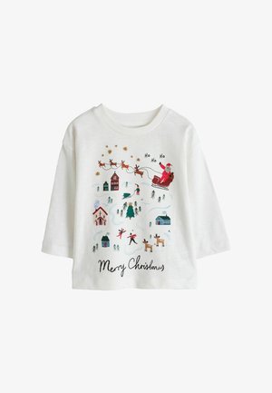 Next, REGULAR FIT - LONG SLEEVE CHRISTMAS T-SHIRT - Langærmet T-shirt - cream white embroidered scene
