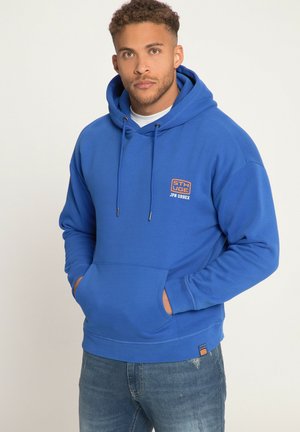 Blauwe sweater met capuchon van een katoenmix, met een voorkant zak, een capuchon met trekkoord en een klein logo-opdruk op de borst.