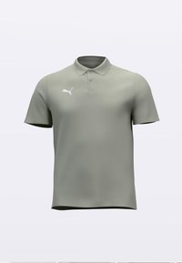 Koszulka polo w jasnym zielonym kolorze z teksturowanym wykończeniem, krótkimi rękawami, tradycyjnym kołnierzykiem i białym logo Puma na lewej piersi.