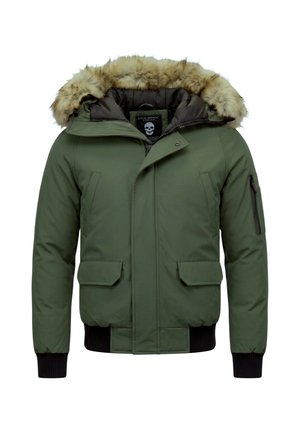 Local Fanatic, KORTE WINTERJAS - FAUX BONTKRAAG - GFXNW - GROEN - PI-7005 & 8821-FAUX - Winterjas - groen