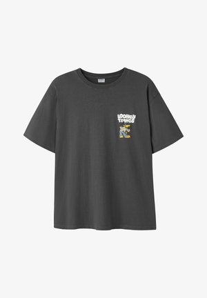 Tmavě šedé bavlněné tričko s krátkými rukávy. Na levé hrudi se nachází grafika Looney Tunes. Design s kulatým výstřihem.