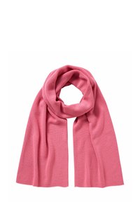Roze sjaal gemaakt van zachte, textuurstof, met een rechthoekige vorm en gedrapeerde uiteinden, geschikt voor layering en warmte.