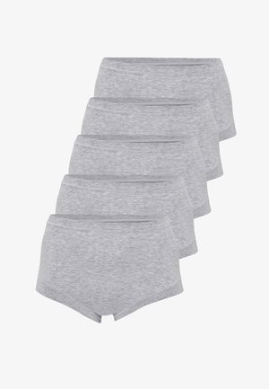 Gray cotton hipster briefs with elastic waistband. Soft texture, seamless sides, and a minimalist design. Pack of five.